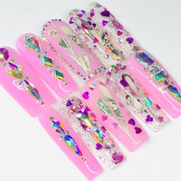 RICHES 💰LONG SQUARE PRESS ON NAILS - Picture 1 of 13